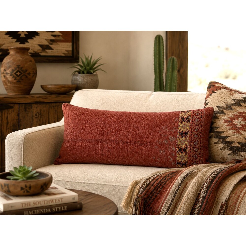 NEW Sundance Wool Lumbar Pillow Cover 14x28 Southwestern Aztec Tribal Rust Red